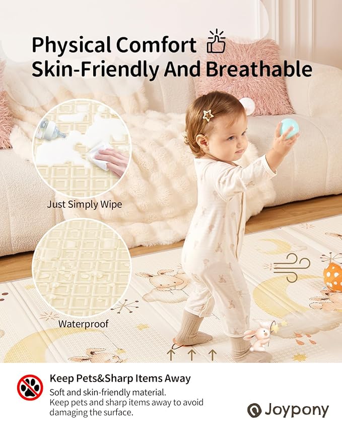 Baby Play Mat 71x59 Inches, Foldable Play Mats for Babies and Toddlers, Waterproof & Anti-Slip Portable Baby Floor Mat for Tummy Time, Baby Mat for Floor with Travel Bag for Indoor Outdoor