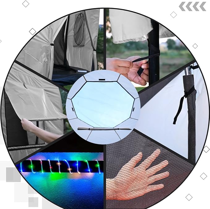 Gardenature 10FT/12FT/14FT Trampoline Tent(Tent Only), Fit Round Trampolines, Shade Cover with LED Light, Outdoor Trampolien Accessories, Anti-Tear, Beige