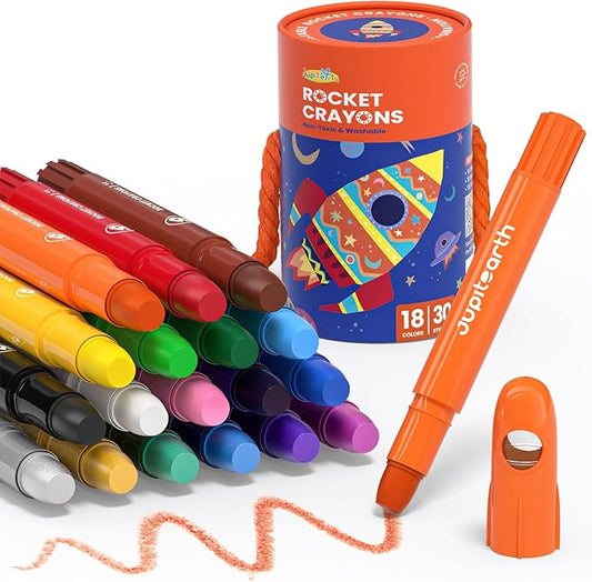 18 Colors Twist Crayons for Toddlers 1-3, Non-Toxic Washable Crayons for Ages 4-8 with Storage Bucket, Ultra-Silky and Easy to Hold Art Supplies, Ideal Coloring Gift for Boys and Girls