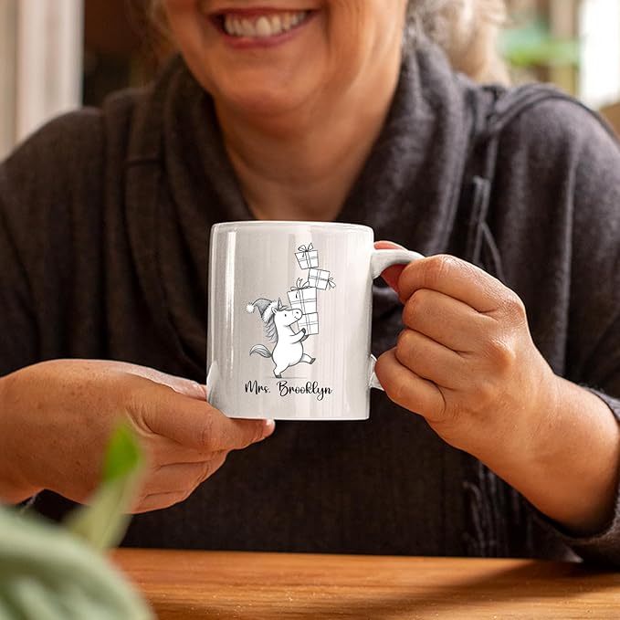 Unicorn White Accent Cup 11 15 Oz, Personalized Name Unicorn Coffee Mug Gift For Baby Girl/Sister/Daughter/Girlfriend, Custom Animal Cup Gifts For Unicorns Lovers Birthday Anniversary Thanksgiving