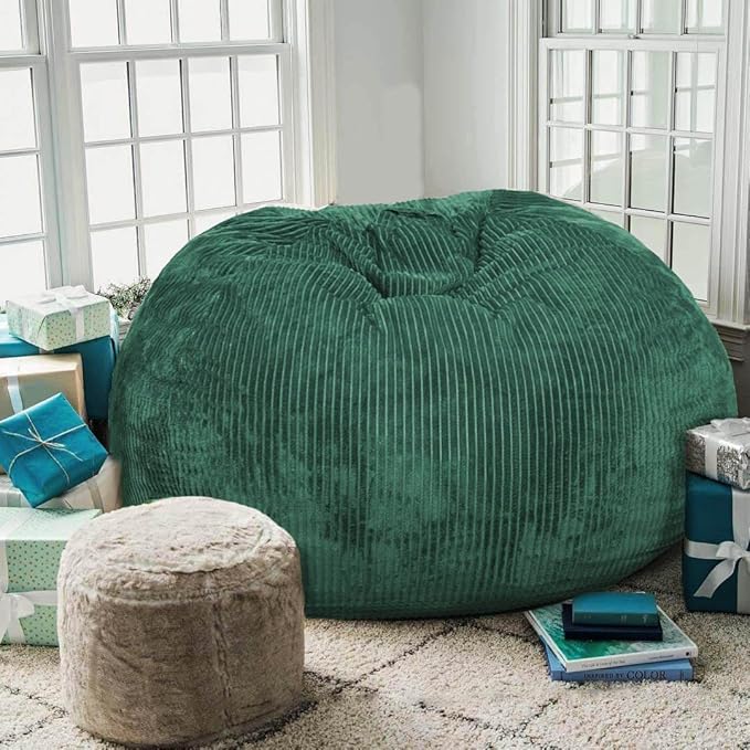 Bean Bag Chairs with Faux Rabbit Fur Cover, 4 ft Giant Memory Foam Bean Bag Chairs for Adults/Teens with Filling,Ultra Soft Faux Fur Fabric, Round Fluffy Sofa for Living Room Bedroom College Dorm
