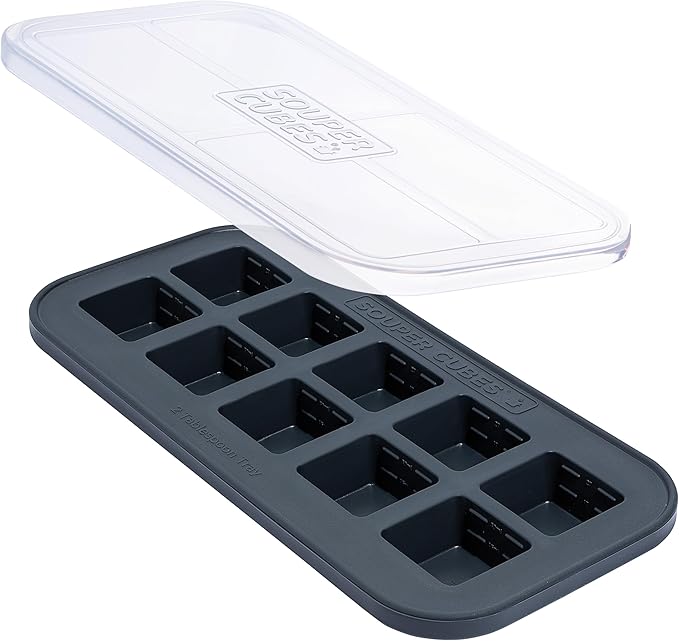 Souper Cubes 2 Tbsp. Silicone Freezer Molds - Perfect for Storing Garlic, Herbs, Ginger, Pesto, Tomato Paste, Lemon Juice, Purees and More - Silicone Baby Food Freezer Tray - Charcoal – 1-Pack