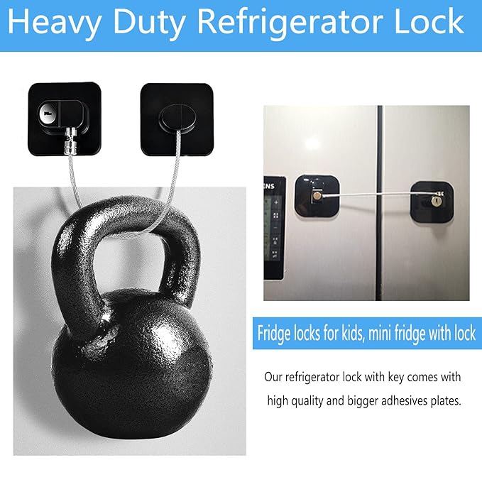 YEYA Refrigerator Lock, Mini Fridge Lock for Kids, Child Safety Cabinet Locks, 2 Pack