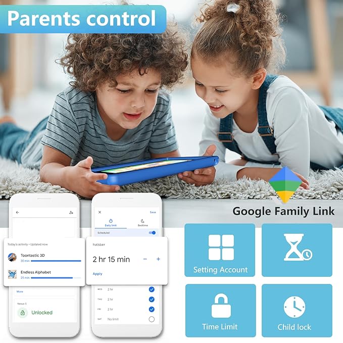 Tablet for Kids Age 3-12 10.1 inch Android 14 6000mAh 8GB RAM+64GB ROM(Expandable to 1TB Kids Tablet WiFi6 Google Kids Space Parental Control 1280 * 800 HD Screen
