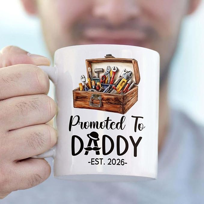 Customized Promoted To Daddy Ceramic Coffee Mug Gift For Daddy Grandpa Father EST 2026, Personalized Dad Accent Mug With Name & Year, First Time Dad White Coffee Cup, Future Papa Travel Mug 11Oz 15Oz