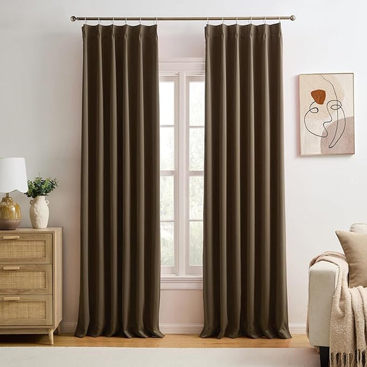 KEQIAOSUOCAI Chocolate Brown Blackout Curtains 108 Inches Long 9 feet Tall, Extra Long Pinch Pleats Living Room Curtains Thermal Pleated Curtains Panels Drapery for Villa, 40" W x 108" L, Set of 2
