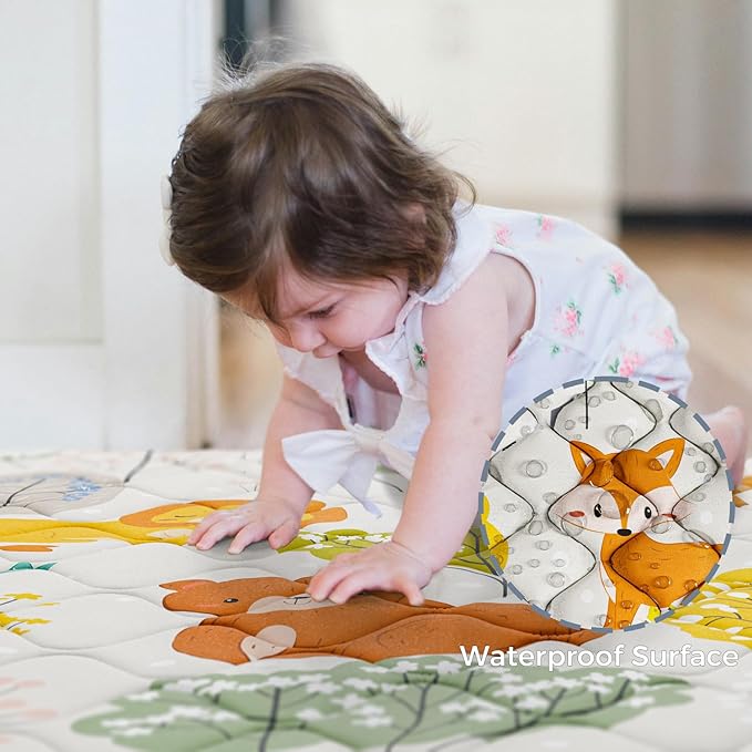 Baby Play Mat 71" X 59" Playpen Mat Upgraded Thicken Baby Floor Play Mat Non-Slip Cushioned Crawling Mat Waterproof Activity Playmats for Babies Toddlers Infants (71X59, Fox)