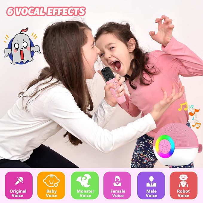 Mgaolo Mini Karaoke Machine for Kids Adults,Portable Bluetooth Speaker with 2 Wireless Microphones,Gift Toys with MP3 Player for Boys Girls 3-12 Year Old Birthday Family Home Party Present (Pink)