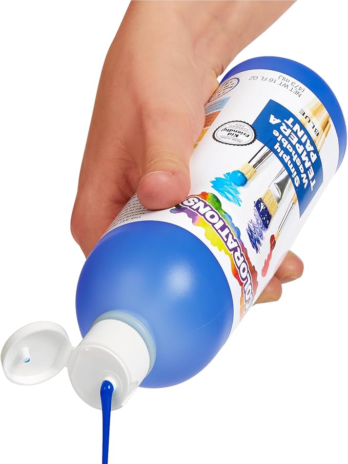 Colorations Paraben-Free Simply Washable Tempera Paint, Rainbow Plus 8 Pack, Matte Finish, Classroom Supplies, Vibrant Colors, Non-Toxic, Washes Off Easily, School, Craft, Art Supply Set, Each 16oz