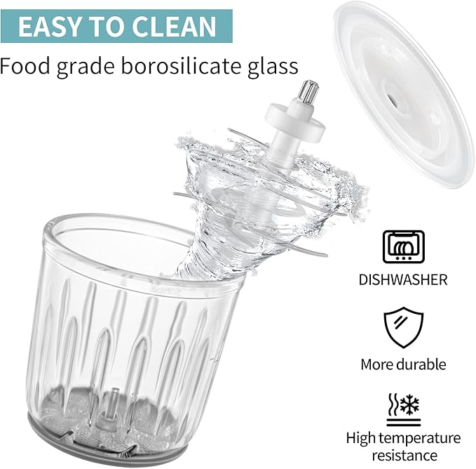 Baby Food Maker, 600ML Baby Food Blender with 10 Blades, Baby Food Processor for Baby Food, Fruit, Vegatable, Meat, with Two 200ml Glass Bowls, Storage Bag, Cleaning Brush, Scraper