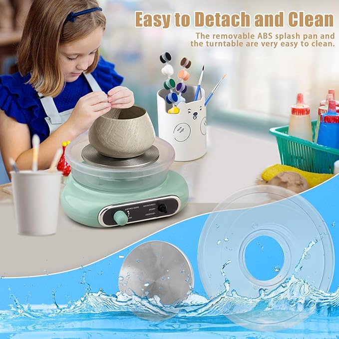 Hitish Mini Pottery Wheel, 4.7" Pottery Wheel for Kids Teens & Adults Beginners, Plug-in Motor, 1.32Lb Air Dry Clay, Crafts Kit for Home DIY, Ceramic Work & Art Creation, Clay Tools Included