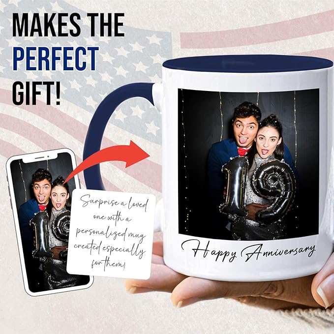 Ship Next Day Custom Mug Design Your Own Photo Text Personalized Picture Gifts for Women Men Customized Gifts Idea Personalized Coffee Mugs 15oz Dark Blue Handle