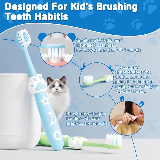 8 Pack Kids Toothbrushes Extra Soft Toddler Toothbrush 2-8 Years Children Manual Toothbrushes for Clean Teeth Cute Kid Toothbrushes Make Your Toddler Love Brushing Teeth