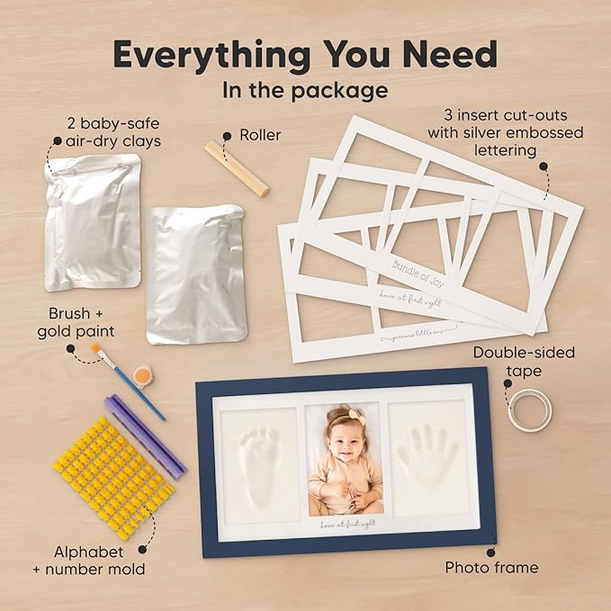 Baby Hand and Footprint Kit - Clay Handprint Keepsake Frame, Newborn Nursery Picture Frame, Personalized New Mom Gifts for Baby Shower & Registry (Midnight Blue)