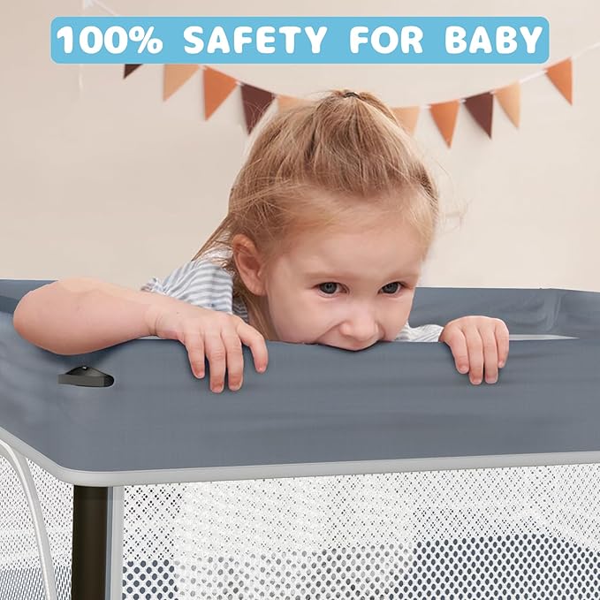 TOREVSIOR Foldable Baby Playpen with Mat, 50"×71" F oldable P laypen for Babies and Toddlers, Indoor & Outdoor Kids Safety Play Pen, Portable Play Yard, Foldable Baby Playpen with 50 Ocean Balls