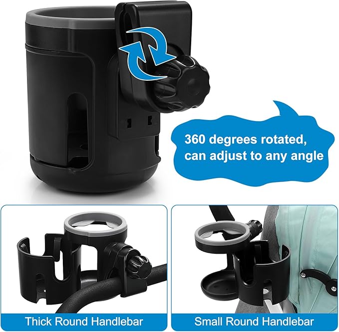 Accmor Universal Cup Holder, Stroller Cup Holder, 360° Rotatable Large Caliber Designed Bottle Holder for Stroller, Bike, Wheelchair, Walker, Scooter