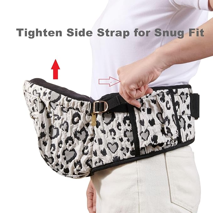 SUNVENO Baby Hip Carrier with Hip Seat, CPC-Certified, Ergonomic Infant Carrier for Newborns & Toddlers up to 45 lbs, Adjustable Waistband, Multiple Pockets, All-Season, Grey,Leopard Print