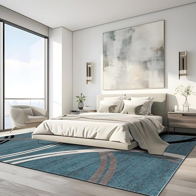 Rugshop Modern Wavy Circles Design Area Rug 10' x 14' Blue