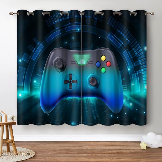 Jekeno Game Controller Blackout Curtains for Kids Boys Teens Bedroom Gamer Gaming Gamepad Decor for Home Living Room Darkening Grommet Window Drapes 2 Panel Set, 42"x63"