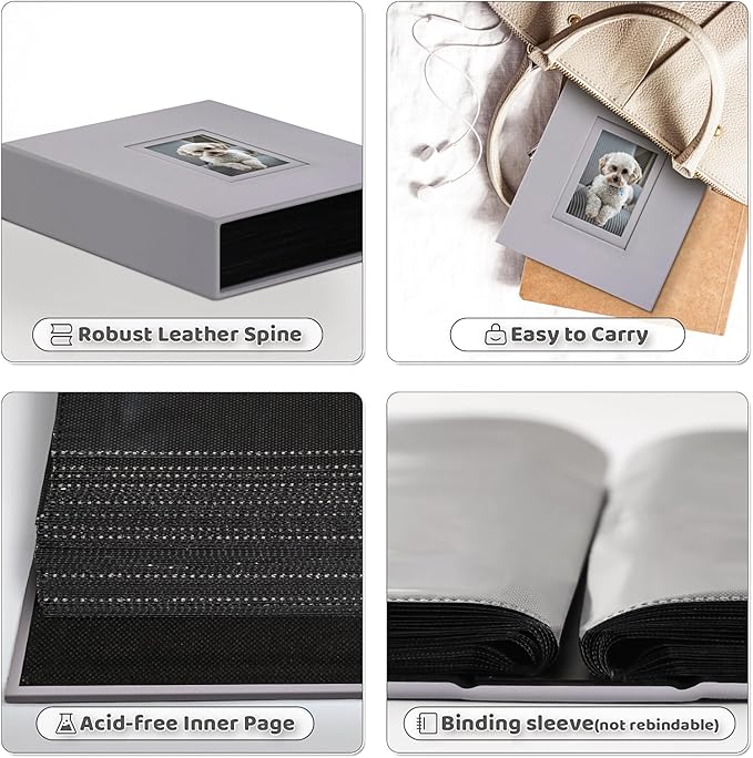 Popotop Photo Album 4x6 100 Pockets with Leather Hardcover Cover, Small Photo Album Holder Book with 50Pcs Pages for Family Travel Wedding Baby Gifts