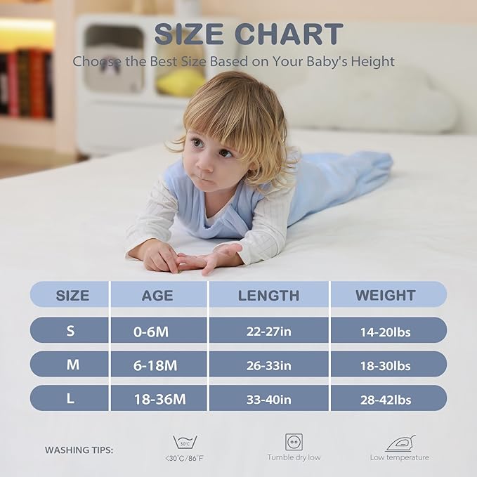Mosebears Unisex Baby Sleep Sack 1.0 TOG, Supersoft Rayon Made from Bamboo Wearable Blanket with 2-Way Zipper (Fog Blue,6-18 Months)