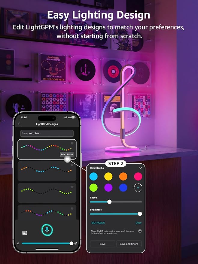 Lepro TB2 AI Smart Table Lamp, RGB+IC Addressable LED Lamp Alexa Google Enable, APP Control Color Changing Modern Spiral Lamp No Remote, Music Sync, AI Generated Lighting LLM,2.4 GHz WiFi/Bluetooth