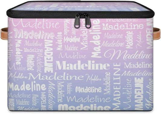 Custom Storage Basket with Name, Personalized Storage Bins with Zipper Lid, Foldable Fabric Storage Box Large capacity with Handle Pink Purple