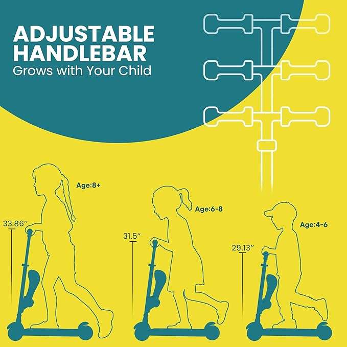 Aqua & Yellow 3 Wheel Scooter with Seat for Kids – Light-Up LED Wheels, Adjustable Handlebar and Seat, Smooth PU Wheels, Wide Anti-Slip Deck, Rear Foot Brake – Toddler Outdoor Toys for Ages 2+