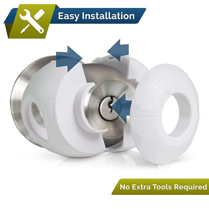 Door Knob Safety Cover for Kids (6 Pack) Hard-to-Remove Dual-Lock Door Handle Covers for Kids - Reusable Baby Proof Door Knob Locks - Installs Easily, No Tools Needed (White)