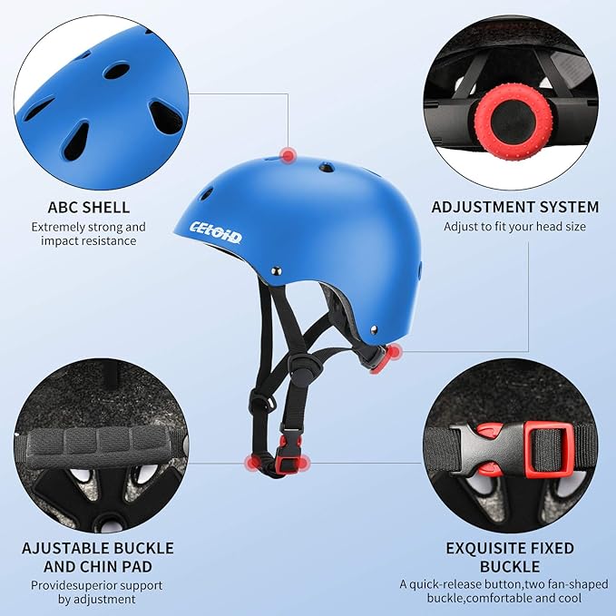 Kids Bike Skateboard Helmet Pad Set,Toddler Cyling Protective Gear Knee & Elbow Pads Wrist Guards for 5-8-10-12-14-16 Years Girls Boys Bicycle Scooter Roller Skate Inline Skating Rollerblading