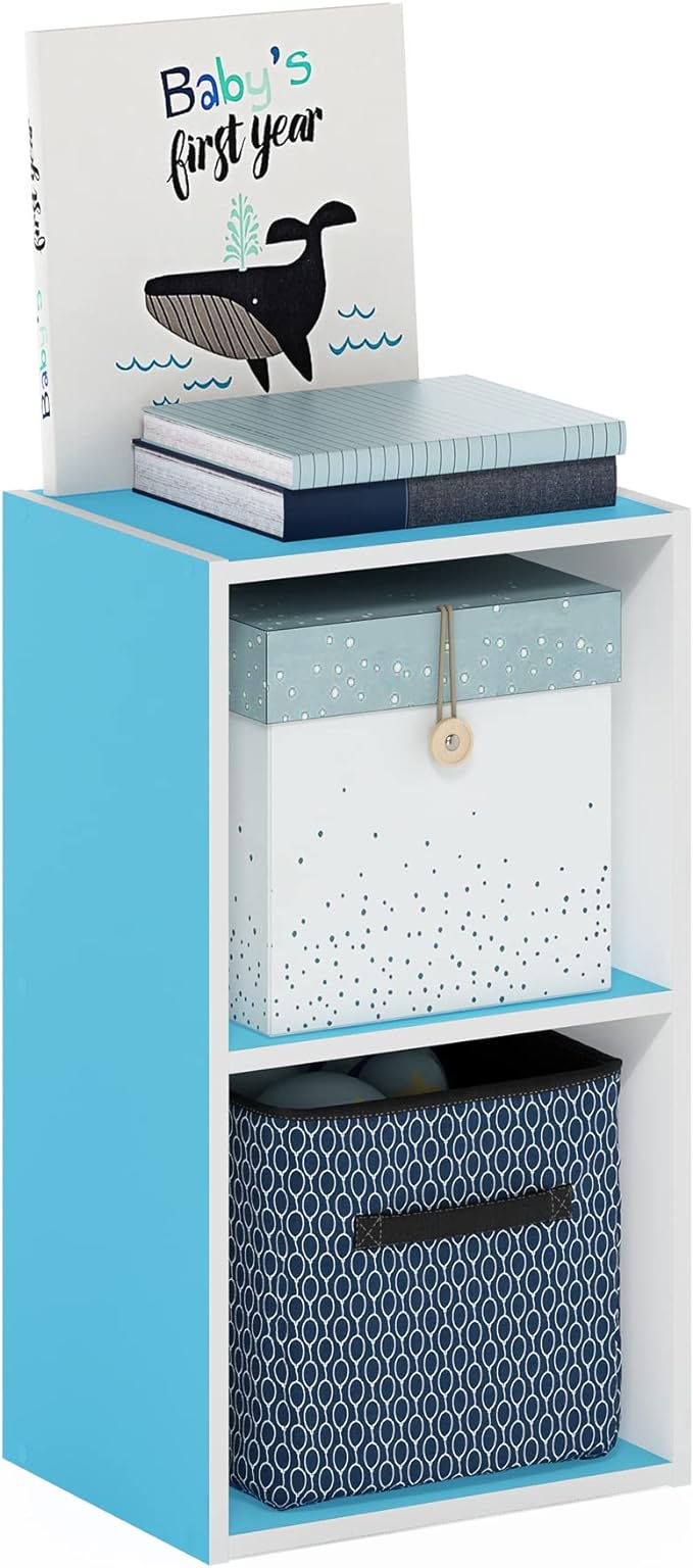 Furinno Luder Bookcase / Book / Storage, 2-Tier Cube, Light Blue/White