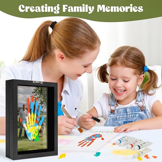Family Handprint Kit, DIY Baby Hand and Footprint Handmade Keepsake Wooden Frame, Family Gifts with 5 Non-Toxic Baby-Safe Paint, Ideas Gift for New Parents, Grandparents, Father's Day, Mother's Day