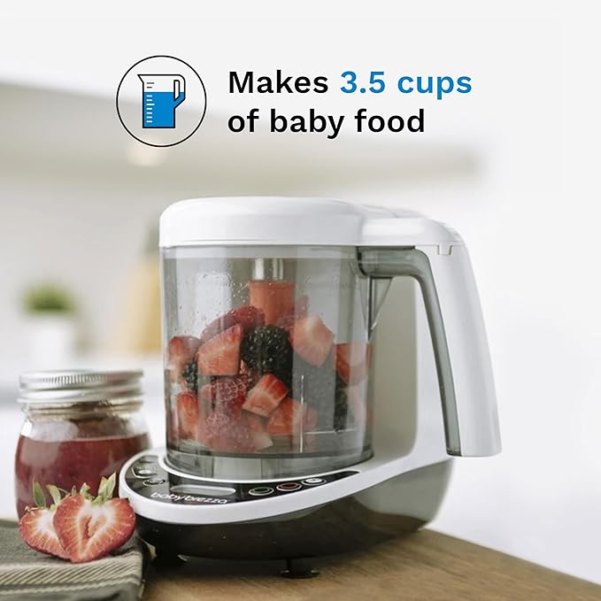 Baby Brezza One Step Baby Food Maker Deluxe – Auto shut Off, Dishwasher Safe Cooker and Blender to Steam + Puree Organic Food for Infants + Toddlers - Set of 3 Pouches + 3 Funnels