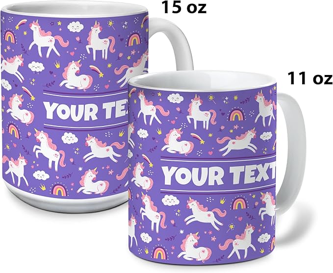 Personalized Mug for Kids - Purple Unicorn - Custom Name/Text, Ceramic Hot Chocolate/Cocoa/Coffee Cup for Girls, Birthday/Christmas/Holiday Gift - 15 oz, White Handle