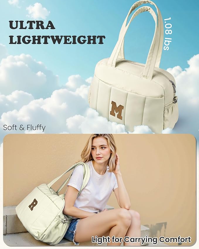 Birthday Gifts for Her-Duffle Bag for Travel Women, Travel Bags，Initial Overnight Bag with Wet Pocket，Lightweight Weekender Bags Personalized Gym Tote with Makeup Pouch