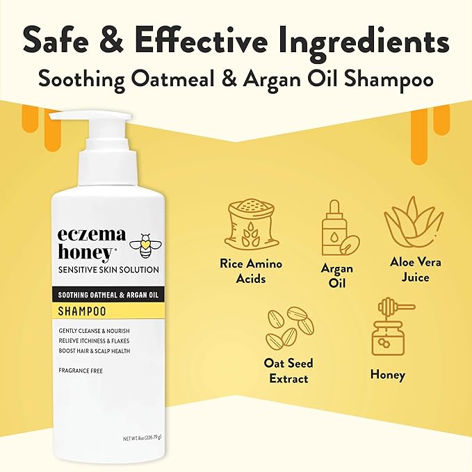 ECZEMA HONEY Nourishing Shampoo - Helps with Psoriasis, Dermatitis, & Flaking - Daily Dandruff Shampoo & Scalp Care - Itchy Scalp Treatment for Men, Women & Kids (8 Oz)