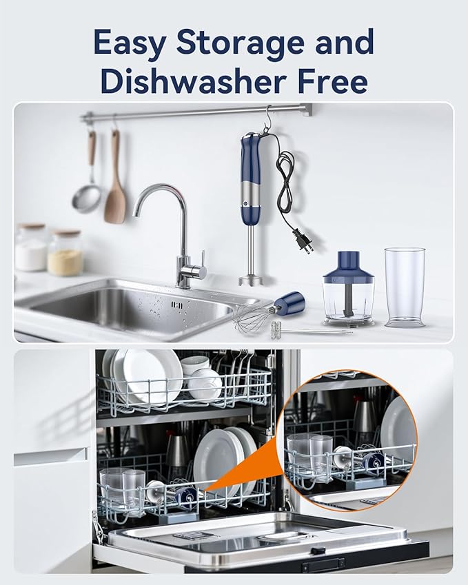 Immersion Blender Handheld 1000W 5 in 1 Corded Stick Hand Blender Kitchen with 12 Speed, BPA-Free, Mixing Beaker, Chopper, Whisk, Milk Frother, Perfect Emulsifier for Soup, Baby Food, Sauce, Puree