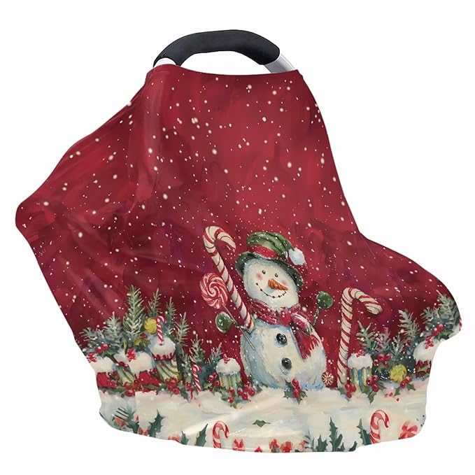 Binienty Snowman Car Seat Covers for Baby Boys Girls Infants,Christmas Snowman Carseat Canopy Cover Stretchy Breathable Babies Stroller Cover Canopies,Baby Shower Gifts