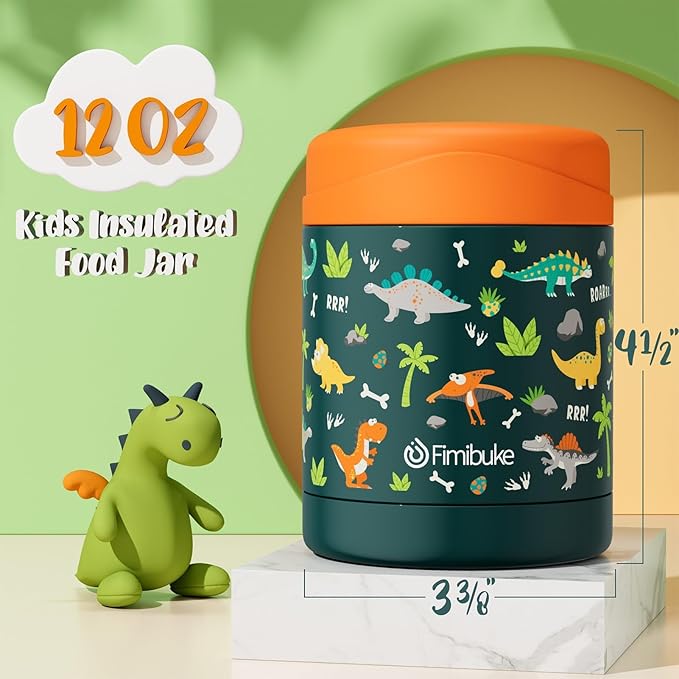 Fimibuke Insulated Kids Food Jar, 12 OZ Bpa Free Wide Mouth Stainless Steel Vacuum Thermos for Hot Cold Food for School Travel Leakproof Toddler Boy Girl Lunch Container Snack Cup for Fruits Veg Soup