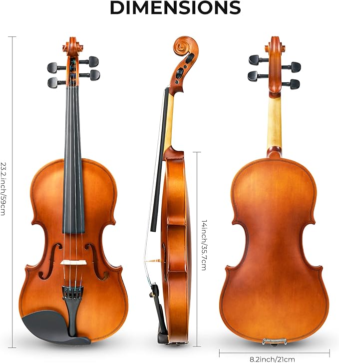 Vangoa 4/4 Violin Full Size Set Spruce Acoustic Violin Fiddle Beginner Kit for Adults Students Kids Teens with Hard Case, Rosin, Shoulder Rest, Bow, Strings, Note Stickers, Mute, Manual, Natural