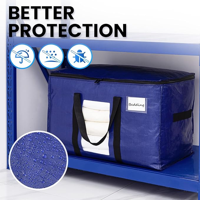 TAILI 4 Pack Dark Blue Extra Large Moving Bags, Heavy Duty Totes with Visible Window, Wrap Around Handles, Great for Storage