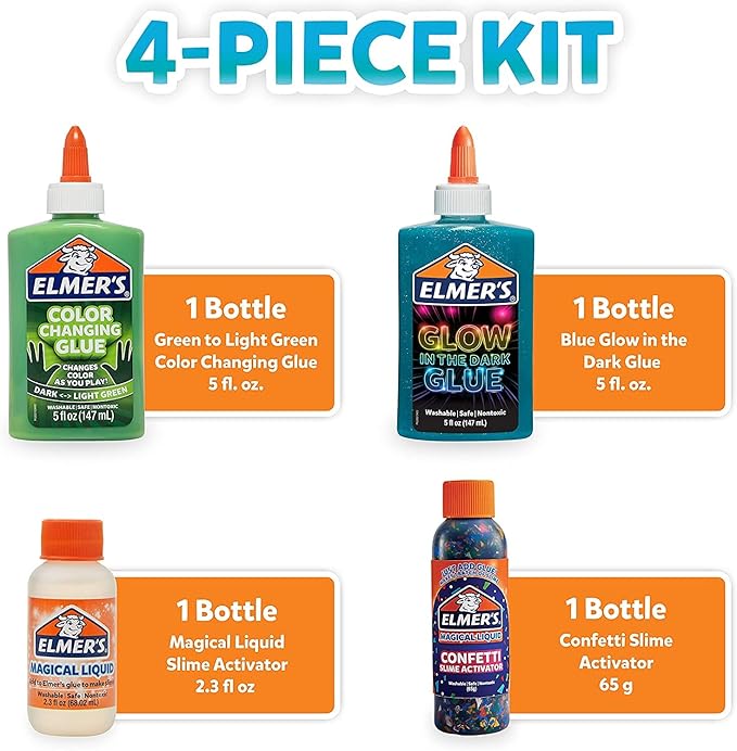 Elmer’s Glue Slime Kit Dinosaur Night Makes Color Changing and Glow in the Dark Slime Includes Liquid Glue and Activator 4 Count
