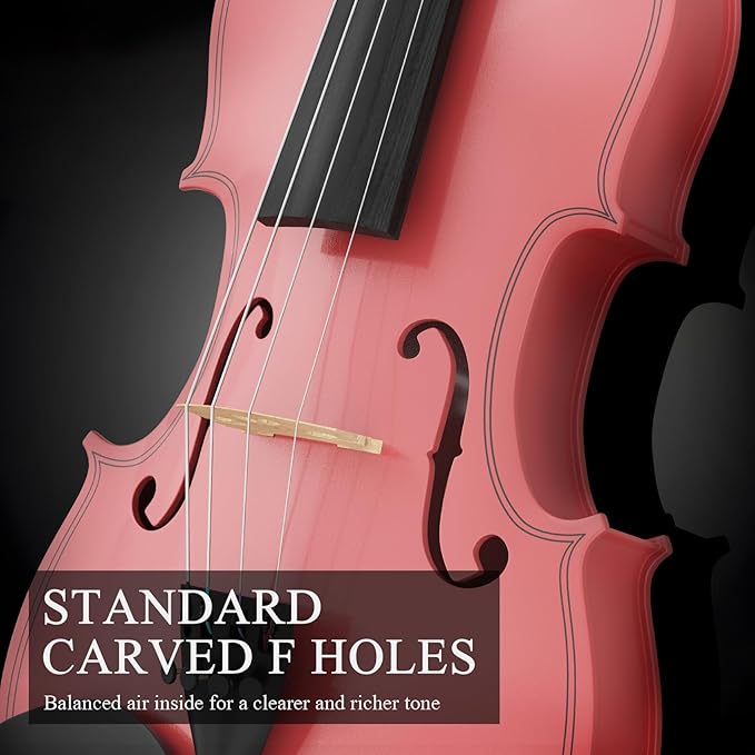 4/4 Beginner Violin for Adults, Complete Full Size Violin Kit with Portable Case, Bow, Rosin, Pink
