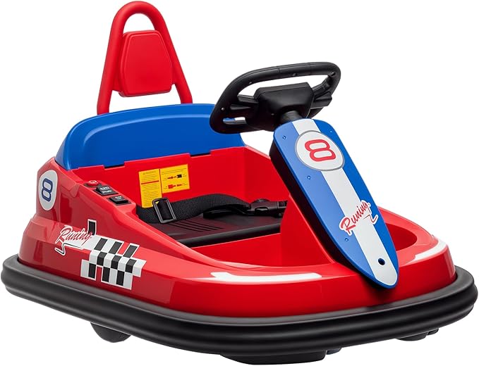 Aosom Toddler Bumper Car, 360° Rotation 6V Kids Electric Ride on Bumper Car with EVA Bumper Edges, Twins Motor, Songs, Horn, LED Lights, Safety Belt for 18-48 Months, Red