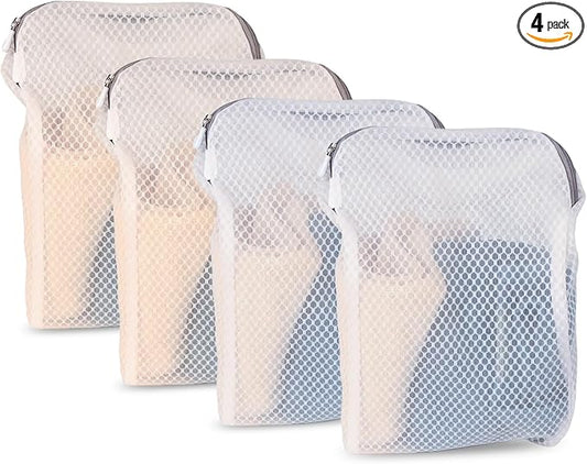 4 Pack Mesh Laundry Bag Mesh Laundry Bags Laundry with Handle for Washing Socks, Baby Items, Lingerie, Travel Garments (WHITE, 4)