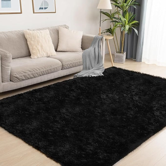 Black Area Rug, 5x7, Soft Plush for Living Room, Bedroom & Nursery, Non-Slip Indoor Carpet for Study, Kids Room Decor