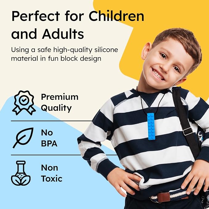 Gafly Sensory Chewing Tool Necklace for Kid's Sensory Integration with Autism and ADHD | Textured Silicone for Teething, and Biting, 2 Pack with Extra Cord and Clasp in Assorted Colors (2 Pack)