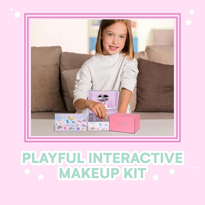 Jewelkeeper Musical Jewelry Box with Alphabet Sticker - Personalize with Names - with 1 Pullout Drawer and Spinning Unicorn Doll - Beautiful Dreamer Tune - Ideal for Kids 5 and Up - 5.37"Lx7.25"Wx4"H