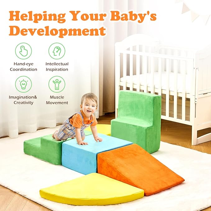 6 Pieces Climbing Toys for Toddlers, Climb & Crawl Soft Foam Block Activity Play Set, Foam Play Gym Climbing Blocks, Toddler Climbing Toy Indoor, Soft Foam Toys for Kids Crawling and Sliding