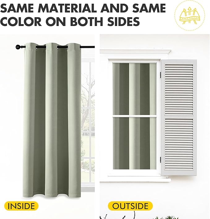 MIULEE Sage Green Blackout Curtains for Bedroom Living Room 86 Inches Long 2 Panels, Thermal Insulated Room Darkening Drapes Solid Grommet Top Noise Reducing Light Green Window Treatments 40x86 Inch